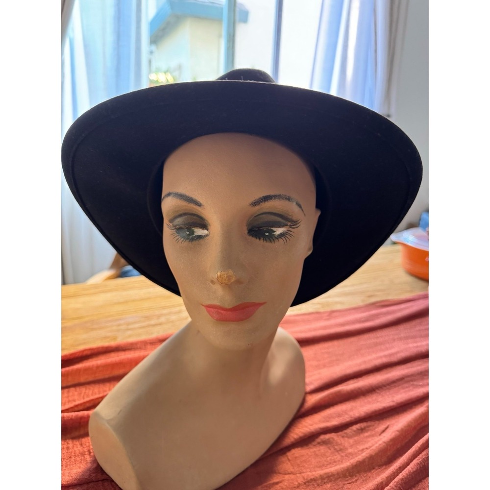 Vintage Black Wool Felt Western Hat Gold Croc Band‎ Made USA Medium - Picture 2 of 6